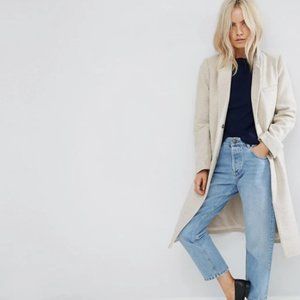 Wool-Blend Oatmeal Longline Slim Fit Winter Coat